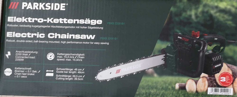 Drujbă cu lanț electrică Parkside 2200 W lamă 46 cm NOUĂ garanție
