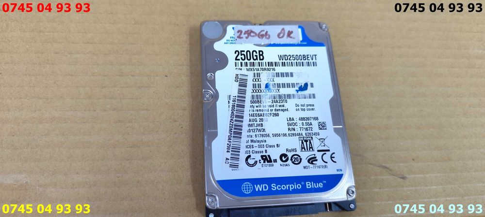 hdd hard disc 250Gb SATA laptop testate SANTINEL 100% fara baduri
