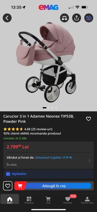Carucior 3 in 1 Adamex Neonex TIP53B, Powder Pink