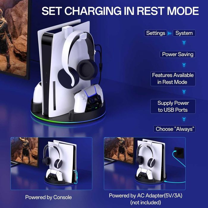 NEWDERY Вертикална стойка за PS5 /PS5 Slim/PS 5 Pro, RGB светлина