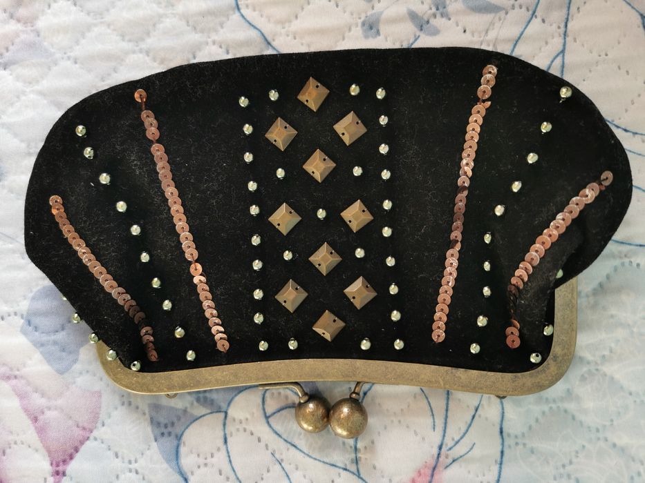 Малка черна Чанта клъч с пайети и камъни