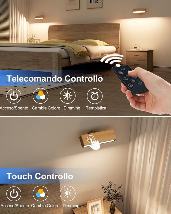 Set 2 Aplice de perete cu baterie, wireless, lampă rotativă 360°