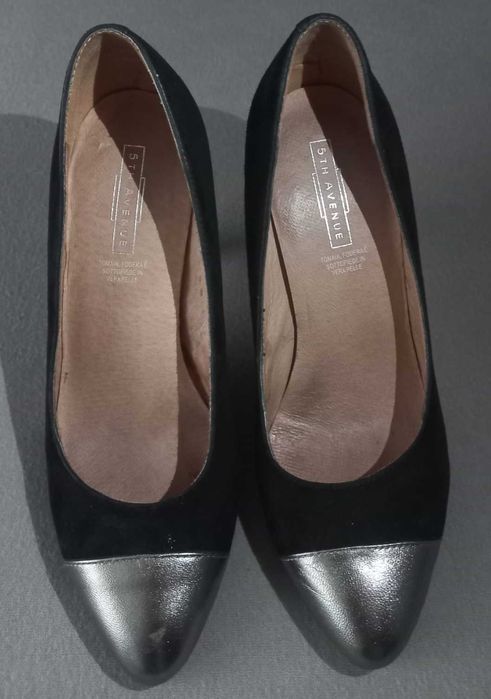 Pantofi 5th Avenue negru/argintiu cu toc din piele intoarsa marimea 36