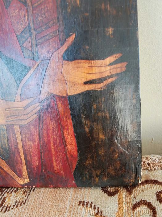 Icoana veche Maica Domnului, sec XVIII, pictata pe lemn grunduit