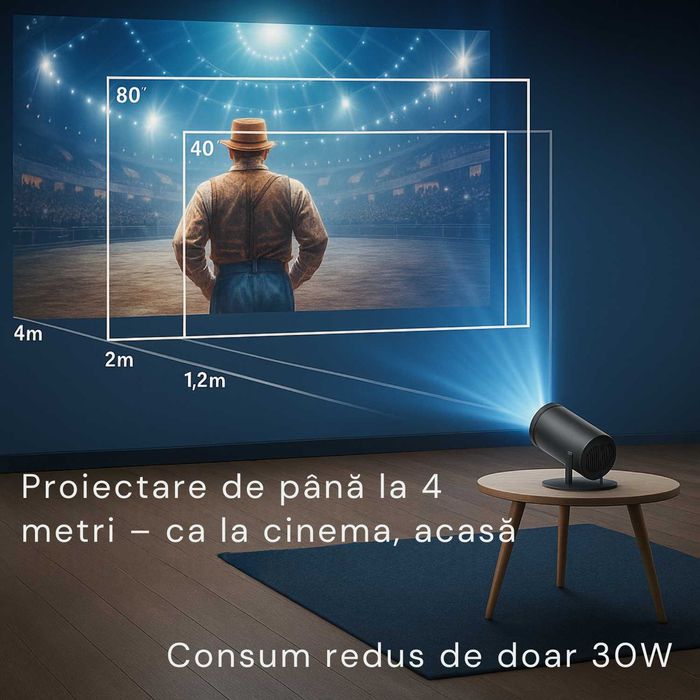 Video Proiector Smart Portabil  HD (Suport 4K), Wi-Fi 6