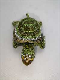Cutie Bijuterii Broasca Testoasa Verde / Green Turtle - Metal+Cristale