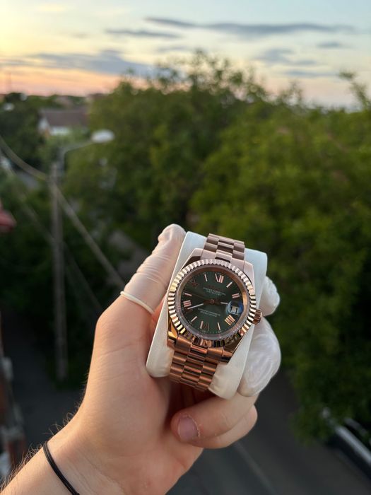 Seiko MOD Auto. Date-Just Roman Green Rose Gold Presidential 36/39mm