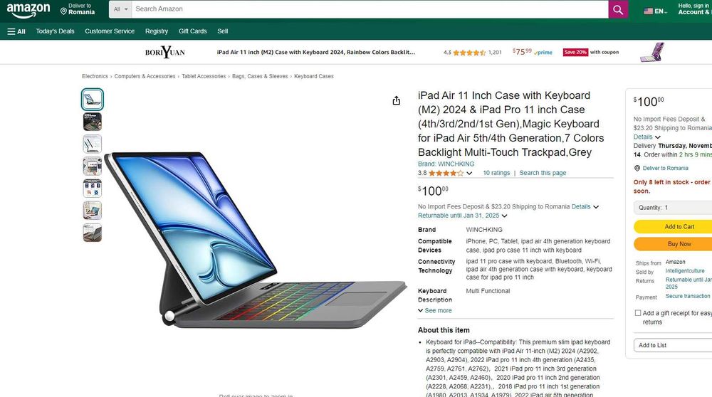 Magic Keyboard tst+trackpad iPad AIR/PRO 11 / 10.9, REDUS de la 500RON