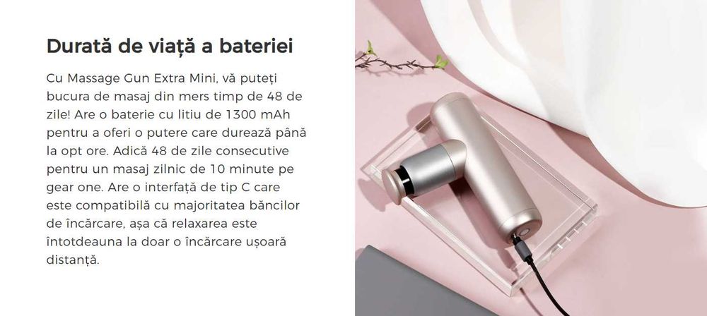 Pistol de masaj Extra Mini, XIAOMI Yunmai, aluminiu ROZ pal, nou