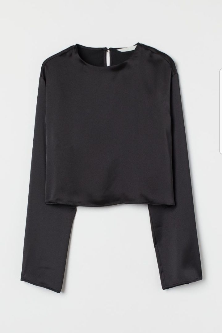 Bluza noua h&m negra, eleganta, de satin, cropped, xs