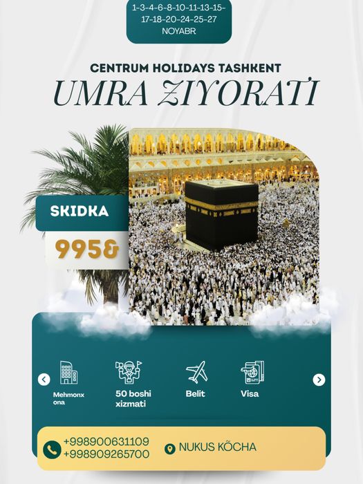 UMRA safari Noyabr Dekabr oyiga qabullar