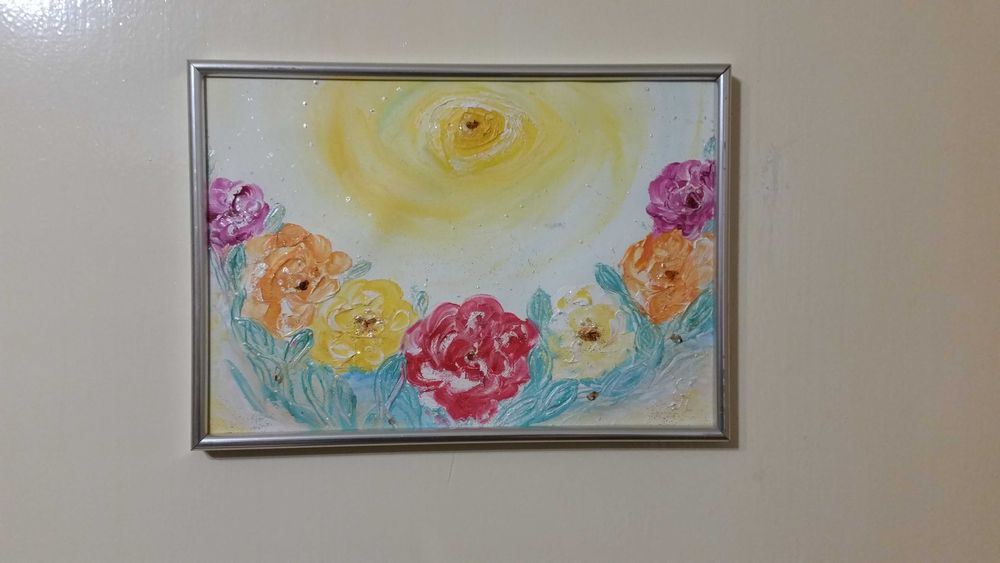 Ваза с цветя, рисувана с маслени бои на фазер, само за 15 лева.