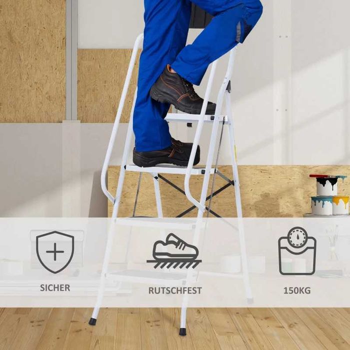 Сгъваема домакинска стълба HOMCOM, включително държач за инструменти