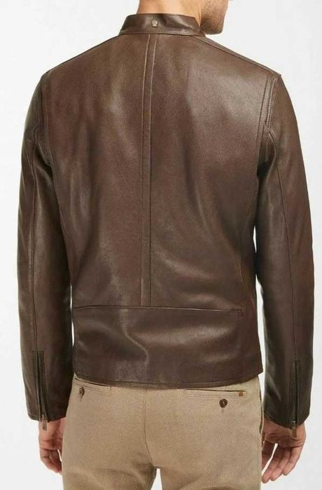 Jacheta slim body S M Massimo Dutti NOUA din piele naturala moale maro