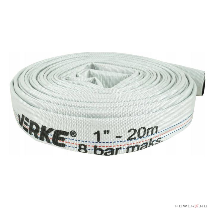 Furtun apa 1"20 metri, tip pompieri, cauciucat, 8 bari, Verke