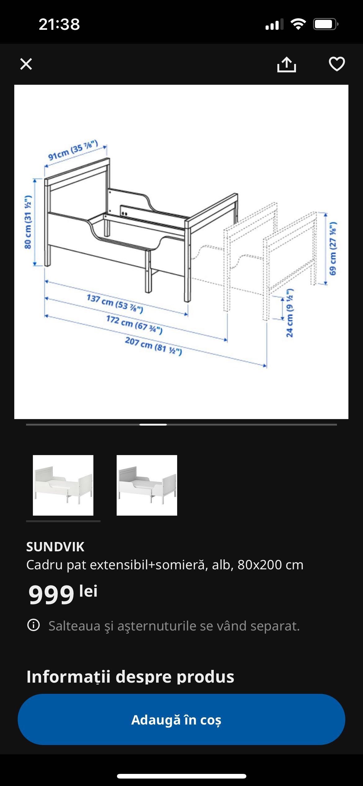 Pat copil 80x130/170/200 Sundvik Ikea