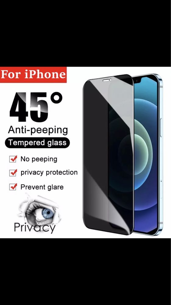 PRIVACY стъклен протектор за iphone 15,14 Plus,13 Mini ,SE,12 Pro Max