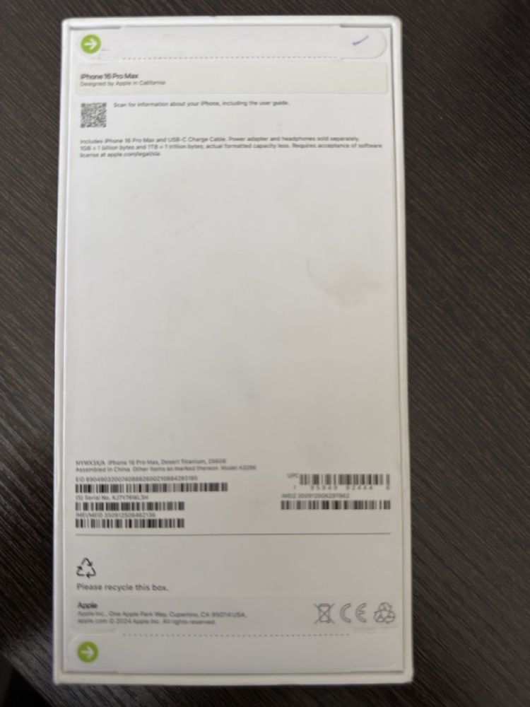 янги очилмаган пачка Iphone 16 Pro Max 256 gb Desert Titanium сотилади