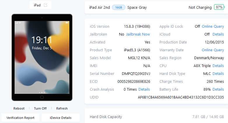 Таблет Apple iPad Air2 9.7" 16GB