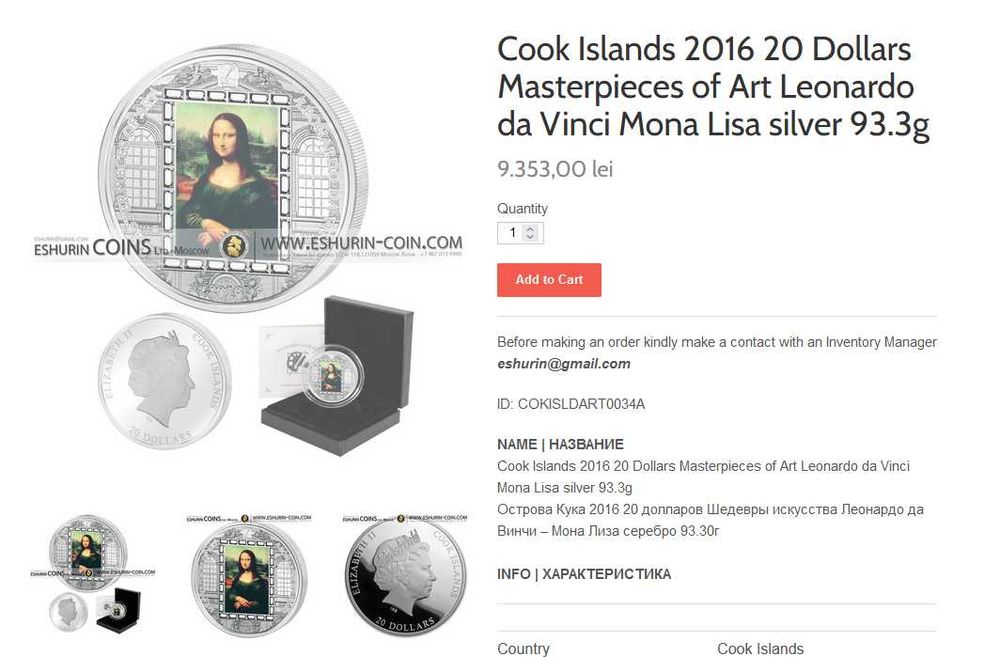 Vand moneda de argint 999,  editie limitata Mona Lisa