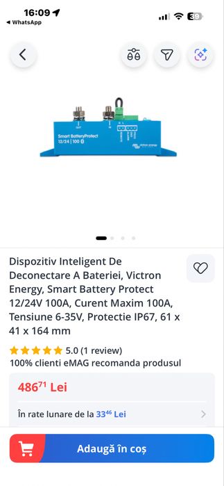 Invertor Victron 12/800 plus dispozitiv inteligent cuplare Baterie