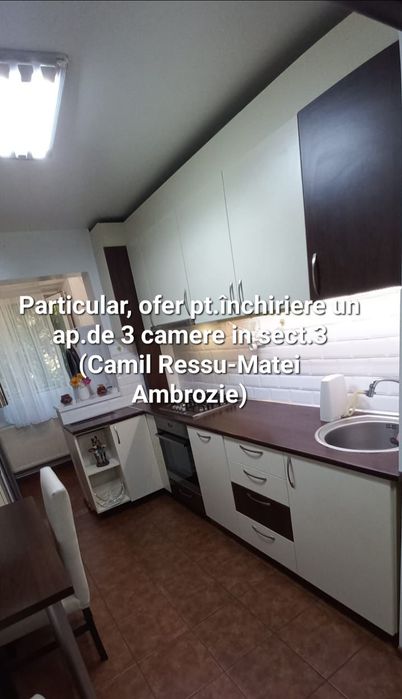 Particular, ofer pt. închiriere un ap.de 3 camere cu centrală.