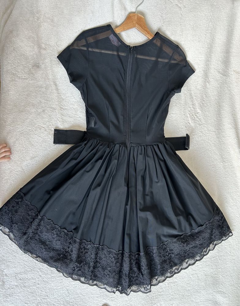 Rochie neagra din voal si dantela Foggi