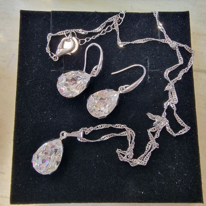 Бижута с кристали Swarovski® PEAR 14мм Crystal, Бял цвят, Колие и обец