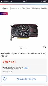 Placa video AMD Rdeon RX 560 de 4GB DDR5