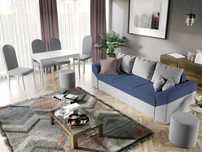 Canapea Cali Gri/Petrol+Masa Grand Alba+4 Scaune Grand Gri Deschis