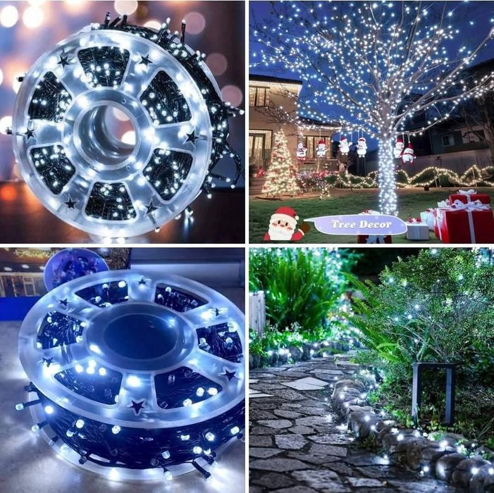 50 метра/100МЕТРА Коледни LED Лампи Бяла Светлина Diamond Диод 8режима