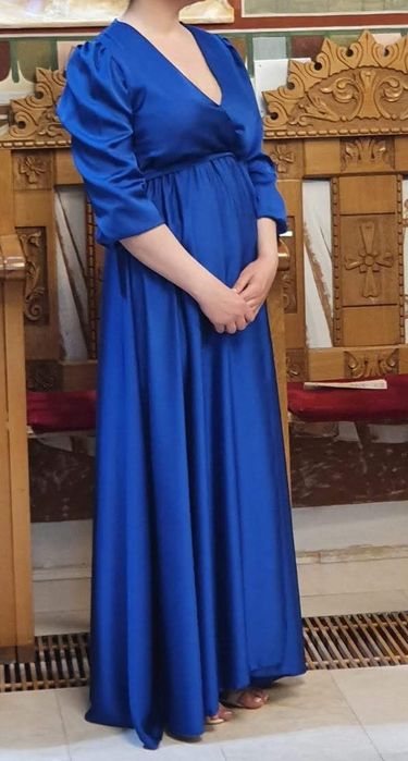 Rochie elegantă, lungă, parte peste parte, elastic in talie și cordon