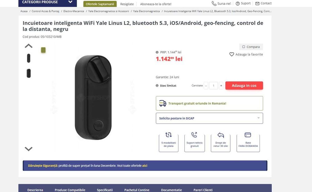 Incuietoare inteligenta WiFi Yale Linus L2