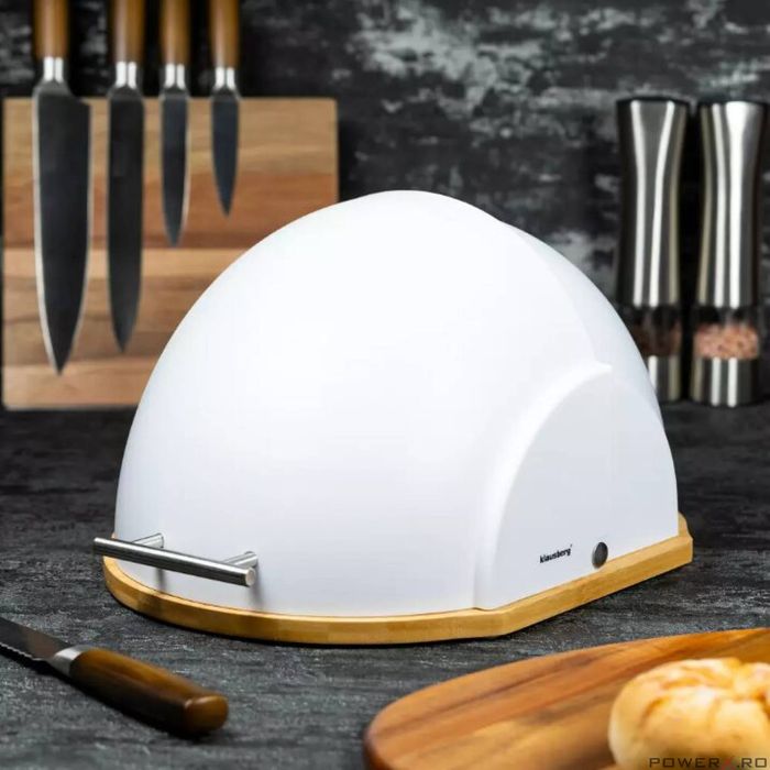 Cutie pentru paine, din acril-bambus, alb, semirotund, Klausberg