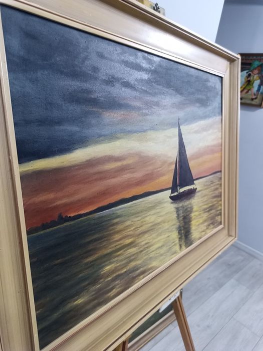 Майсторска Картина с Ветроход на Залез