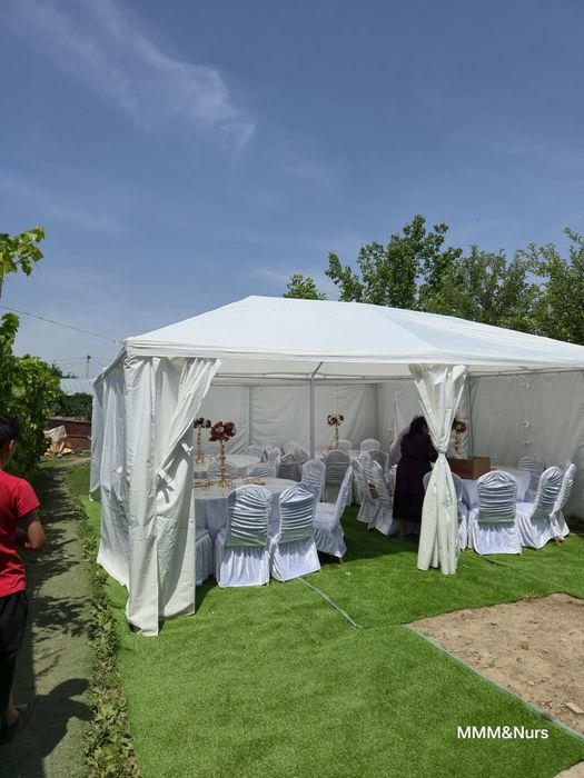 Аренда палатаки шатры Столы стулья с газоном и посудой (қазан, титан,