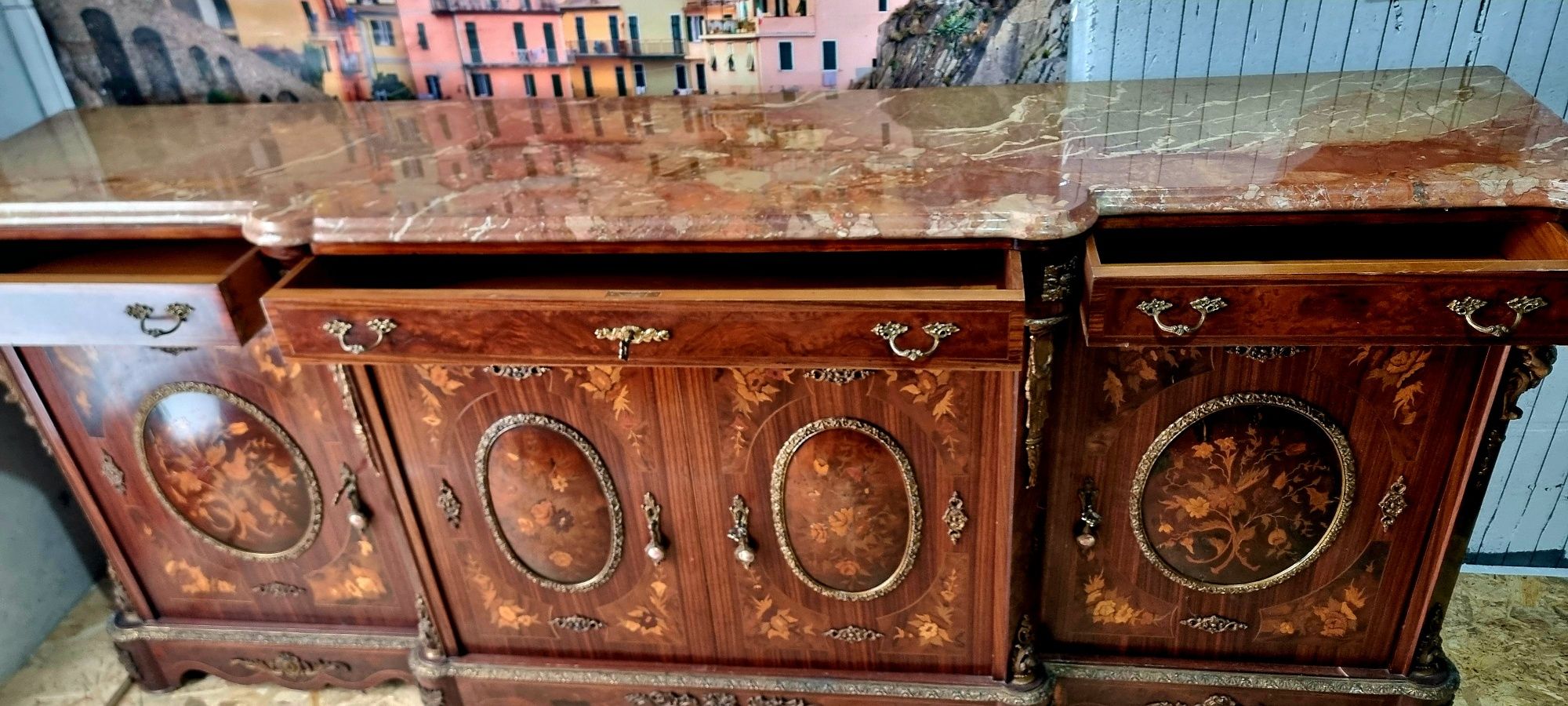 Comoda Mare Servanta Bronz Portelan Marmura Lemn Masiv