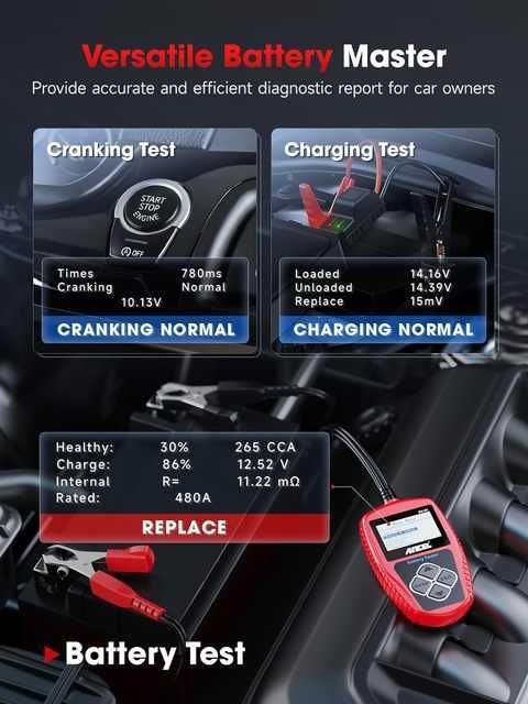 Tester Digital Baterii Auto Plumb Ancel BA101 si Display cu Backlight