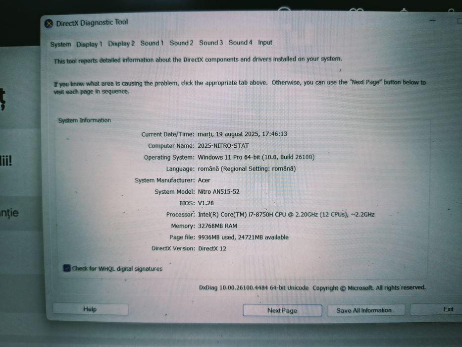 Laptop Gaming Acer Nitro 5 , i7, 32GB , 1 tb  SSD, 3 GB DDR5 video
