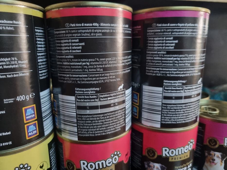 Hrană umedă pentru câini Romeo Premium 400g – pui,vită,inima de pasare