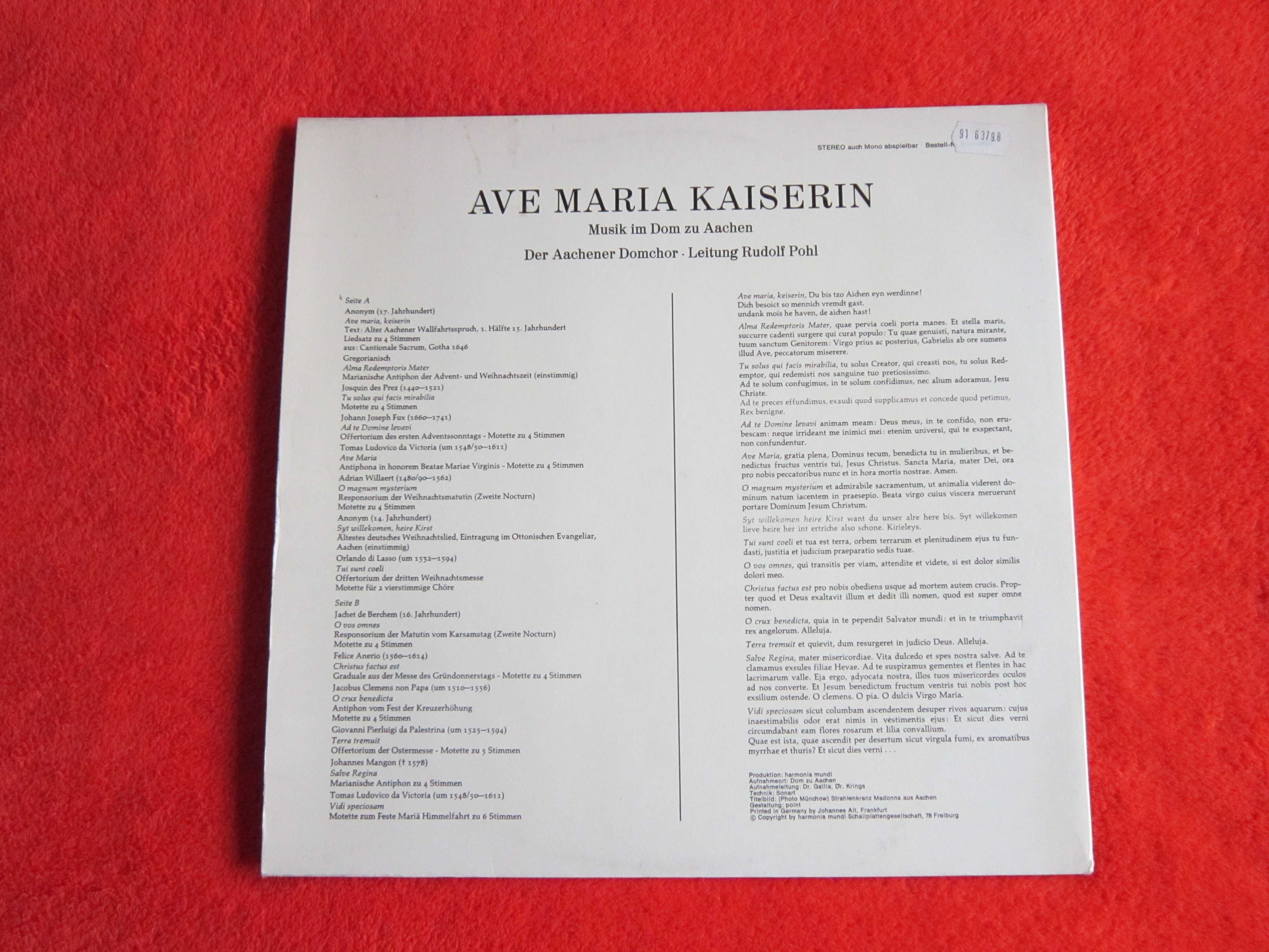 vinil Ave Maria Kaiserin-corul de baieti Catedrala Aachen-R.Pohl 1973