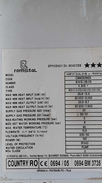 Piese de schimb centrala ROMSTAL HABITAT DUAL 23 SE.