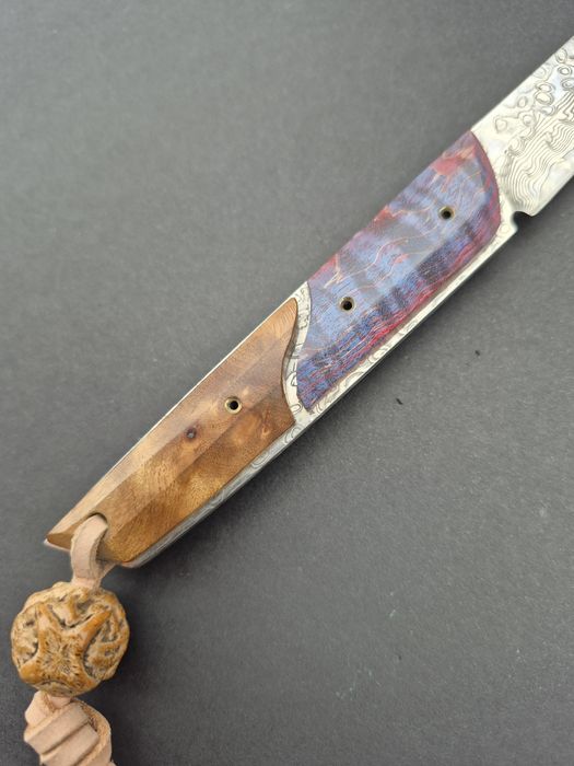 Компактен ловен нож,фултанг дамаска стомана с кожена кания, LN426