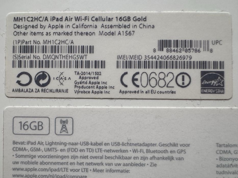 Ipad Air 2 16G cu cutie si incarcator.