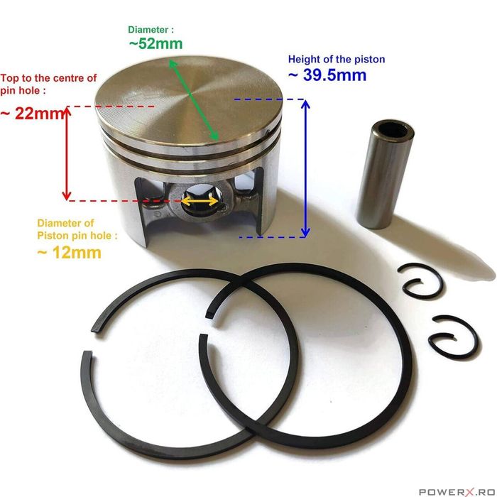 Piston complet compatibil Stihl MS380, 381, 038, 50 mm, bolt 12,