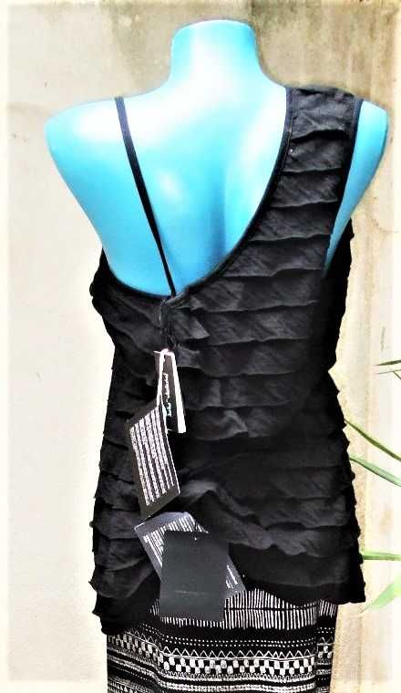 Top_Bluzon elegant NEGRU cu decor ARGINTIU din bumbac cu elastan
