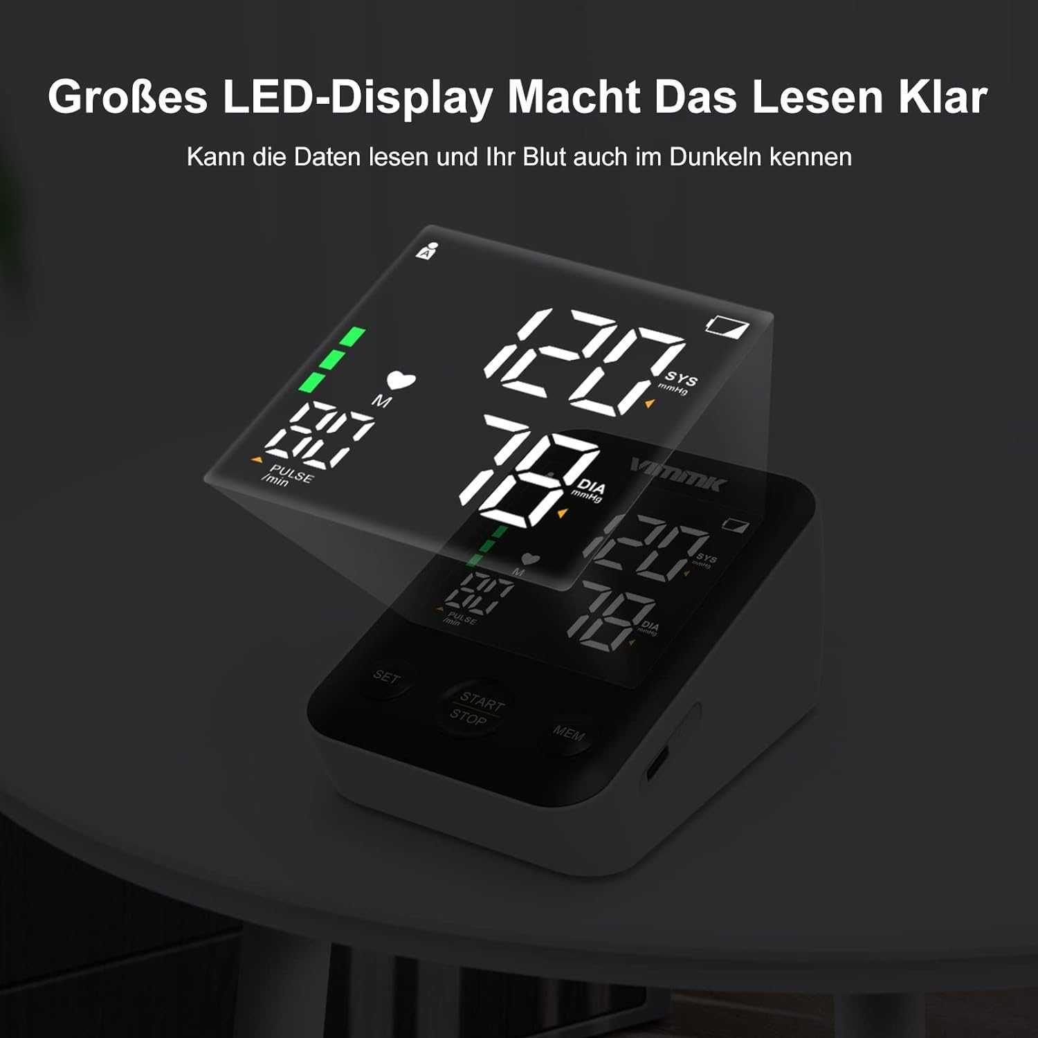 Апарат за кръвно налягане Vimmk, LED дисплей, Маншет 22-40 cm
