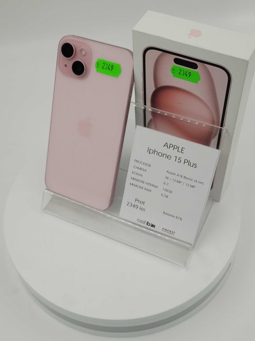 Garantie 24 luni Iphone 15 Plus 128GB baterie 87% CashBox