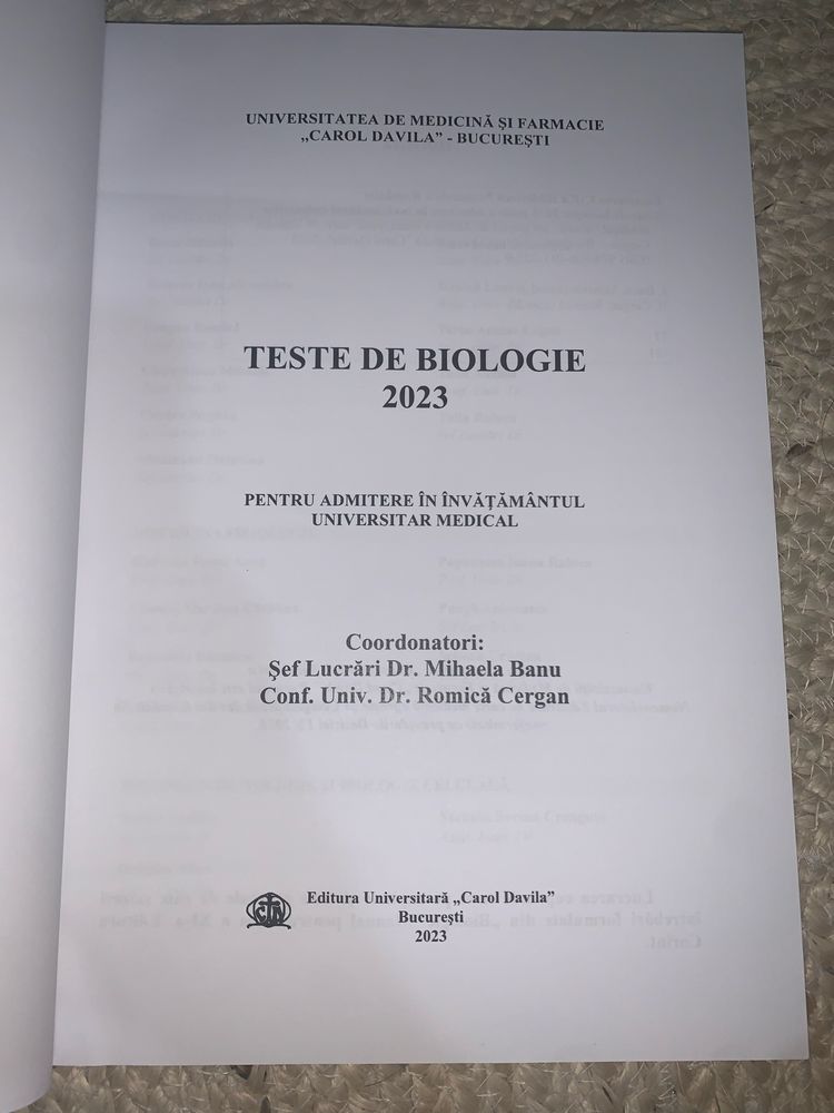 teste de biologie pentru admiterea la facultatea de medicina