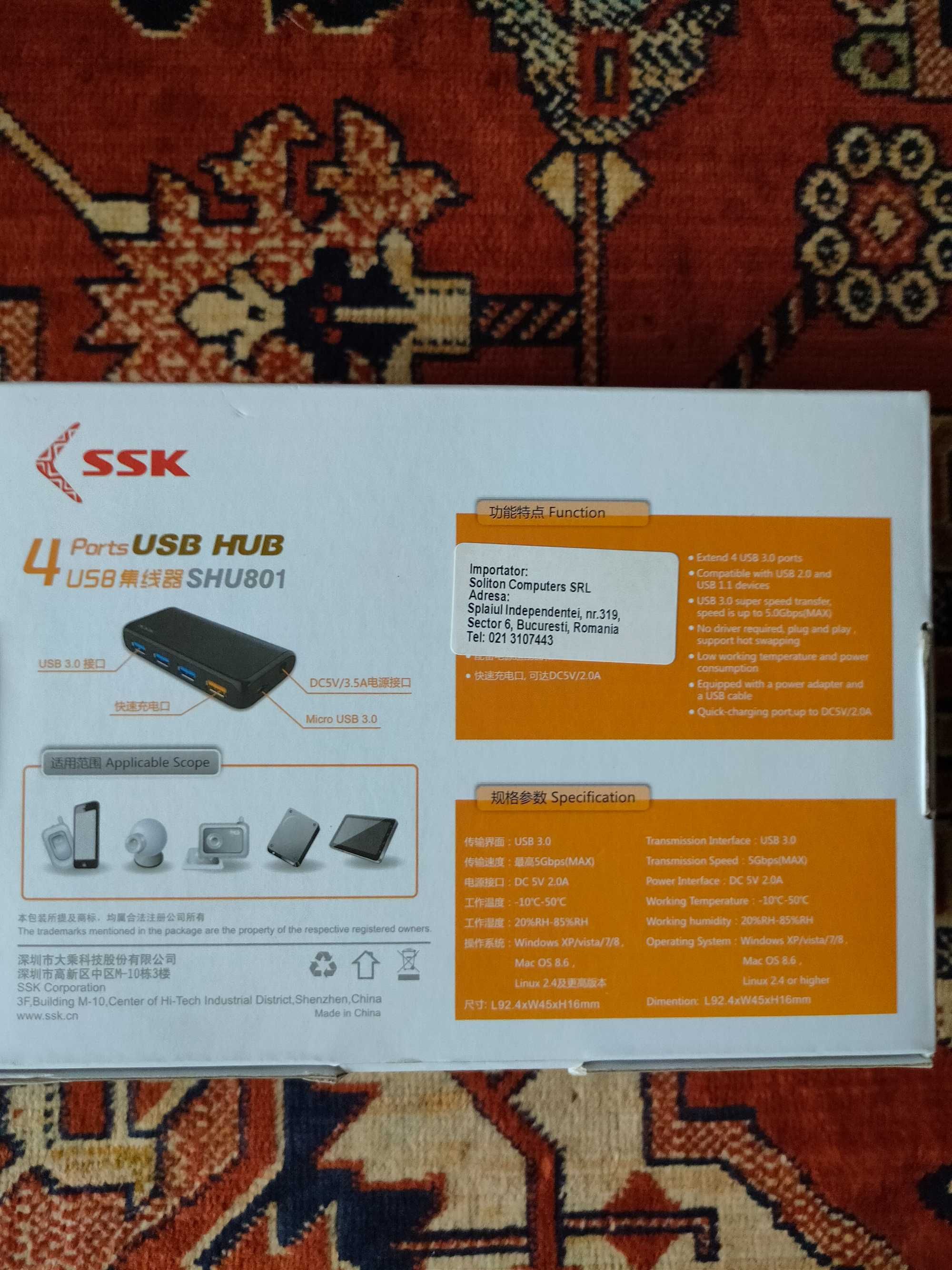 Hub USB 3.0 4 porturi 1 port fastcharge SSK SHU801